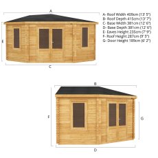4mx4m Mercia Corner Log Cabin (28mm to 44mm Logs) - dimensions