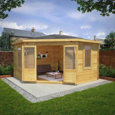 4mx4m Mercia Corner Log Cabin (28mm to 44mm Logs) - lifestyle doors open