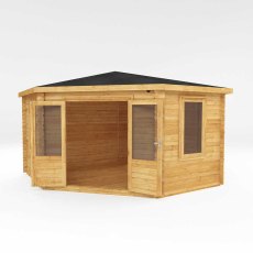 4mx4m Mercia Corner Log Cabin (28mm to 44mm Logs) - isolated with doors open