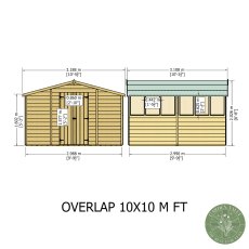 10x10 Shire Value Overlap Apex Workshop Shed with Double Doors - dimensions