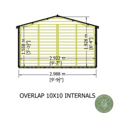 10x10 Shire Value Overlap Apex Workshop Shed with Double Doors - internal dimensions