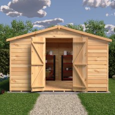 10x10 Shire Value Overlap Apex Workshop Shed with Double Doors - in situ, front view