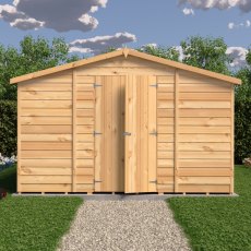 10x10 Shire Value Overlap Apex Workshop Shed with Double Doors - in situ, front view