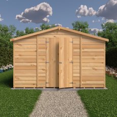 20x10 Shire Value Overlap Apex Workshop Shed with Double Doors - in situ, front view, doors closed