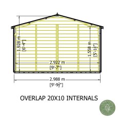 20x10 Shire Value Overlap Apex Workshop Shed with Double Doors - internal dimensions