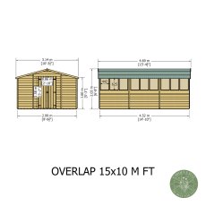 15x10 Shire Value Overlap Apex Workshop Shed with Double Doors - dimensions