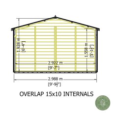 15x10 Shire Value Overlap Apex Workshop Shed with Double Doors - internal dimensions