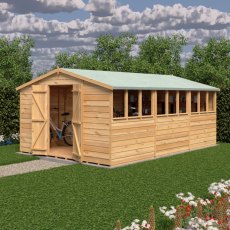 15x10 Shire Value Overlap Apex Workshop Shed with Double Doors - in situ, angle view