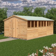 15x10 Shire Value Overlap Apex Workshop Shed with Double Doors - in situ, angle view