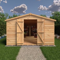 15x10 Shire Value Overlap Apex Workshop Shed with Double Doors - in situ, front view