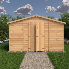 15x10 Shire Value Overlap Apex Workshop Shed with Double Doors - in situ, front view