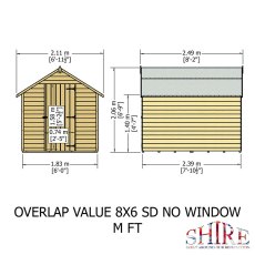 8x6 Shire Value Pressure Treated Overlap Shed - Windowless - dimensions