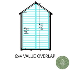 6x4 Shire Value Overlap Windowless Shed - internal dimensions