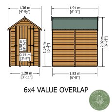 6x4 Shire Value Overlap Windowless Shed - dimensions