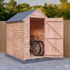 6x4 Shire Value Overlap Windowless Shed - in situ, angle view, doors open