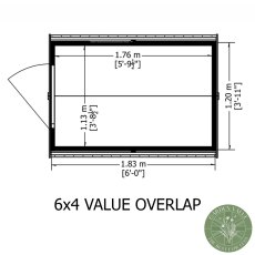 6x4 Shire Value Overlap Windowless Shed - footprint