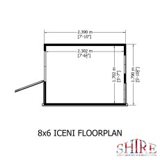 8x6 Shire Iceni Potting Shed - Door in Left Hand Side - footprint