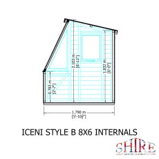 8x6 Shire Iceni Potting Shed - Door in Right Hand Side - internal dimensions