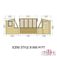 8x6 Shire Iceni Potting Shed - Door in Right Hand Side - dimensions