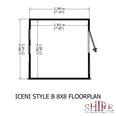 8x8 Shire Iceni Potting Shed - Door in Right Hand Side - footprint