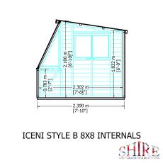 8x8 Shire Iceni Potting Shed - Door in Right Hand Side - internal dimensions