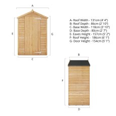 4x3 Mercia Overlap Apex Windowless Garden Shed - dimensions