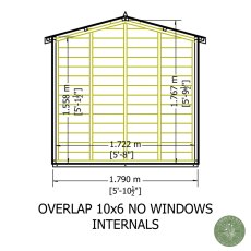 10x6 Shire Value Overlap Apex Shed - No Windows - internal dimensions