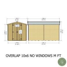 10x6 Shire Value Overlap Apex Shed - No Windows - dimensions