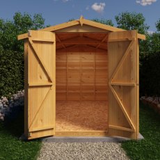 10x6 Shire Value Overlap Apex Shed - No Windows - in situ, front view, doors open