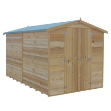 10x6 Shire Value Overlap Apex Shed - No Windows - in situ, angle view, doors closed