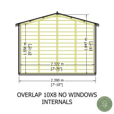 10x8 Shire Value Overlap Apex Shed - No Windows - internal dimensions