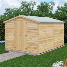 10x8 Shire Value Overlap Apex Shed - No Windows - in situ, angle view, doors closed