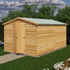 12x8 Shire Value Overlap Apex Garden Shed - No Windows - in situ, angle view, doors closed