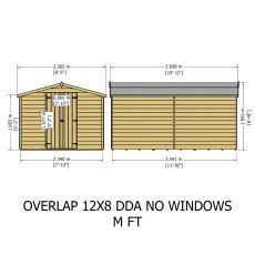 12x8 Shire Value Overlap Apex Garden Shed - No Windows - dimensions