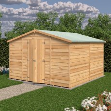 10 x 10 Shire Value Overlap Workshop Shed - No Windows - in situ, angle view, doors closed