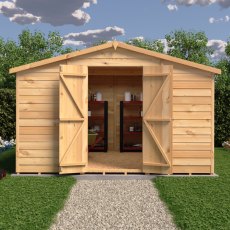 10 x 10 Shire Value Overlap Workshop Shed - No Windows - in situ, front view