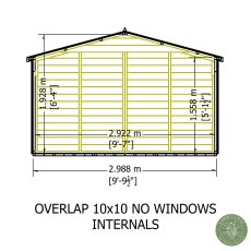 10 x 10 Shire Value Overlap Workshop Shed - No Windows - internal dimensions