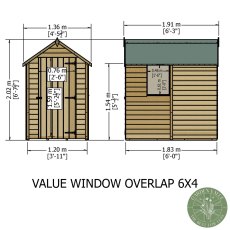 6x4 Shire Value Overlap Shed - dimensions