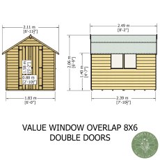 8x6 Shire Value Overlap Shed with Double Doors - dimensions