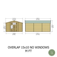 15x10 Shire Value Overlap Apex Workshop Shed - Double Doors - Windowless - dimensions