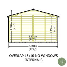 15x10 Shire Value Overlap Apex Workshop Shed - Double Doors - Windowless - internal dimensions