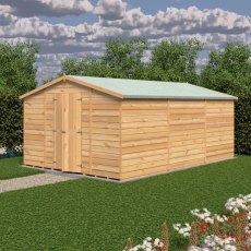 15x10 Shire Value Overlap Apex Workshop Shed - Double Doors - Windowless - in situ, angle view