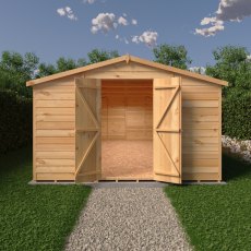 20x10 Shire Value Overlap Apex Workshop Shed - Double Doors - Windowless - in situ, front view