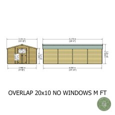 20x10 Shire Value Overlap Apex Workshop Shed - Double Doors - Windowless - dimensions