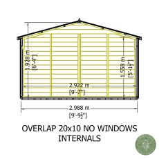 20x10 Shire Value Overlap Apex Workshop Shed - Double Doors - Windowless - internal dimensions