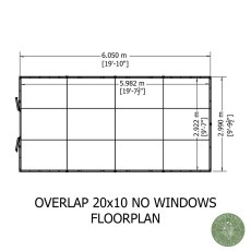 20x10 Shire Value Overlap Apex Workshop Shed - Double Doors - Windowless - footprint