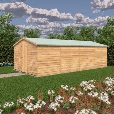 20x10 Shire Value Overlap Apex Workshop Shed - Double Doors - Windowless - in situ, angle view