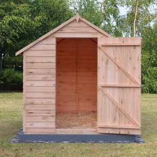 8x6 Shire Value Overlap Shed - in situ, front view, doors opens