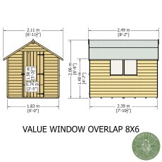 8x6 Shire Value Overlap Shed - dimensions