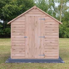 8x6 Shire Value Overlap Shed - in situ, front view, doors closed